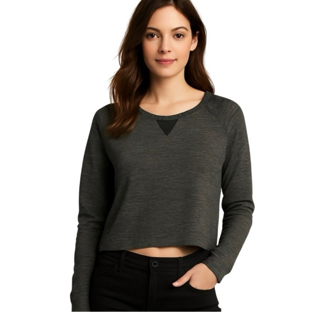 Victoria's Secret Gray Sweatshirt Women's S Cropped Lace Trim Pullover Sweater